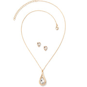 AURA Crystal Pendant Necklace & Matching Stud Earrings - Jewelry Set