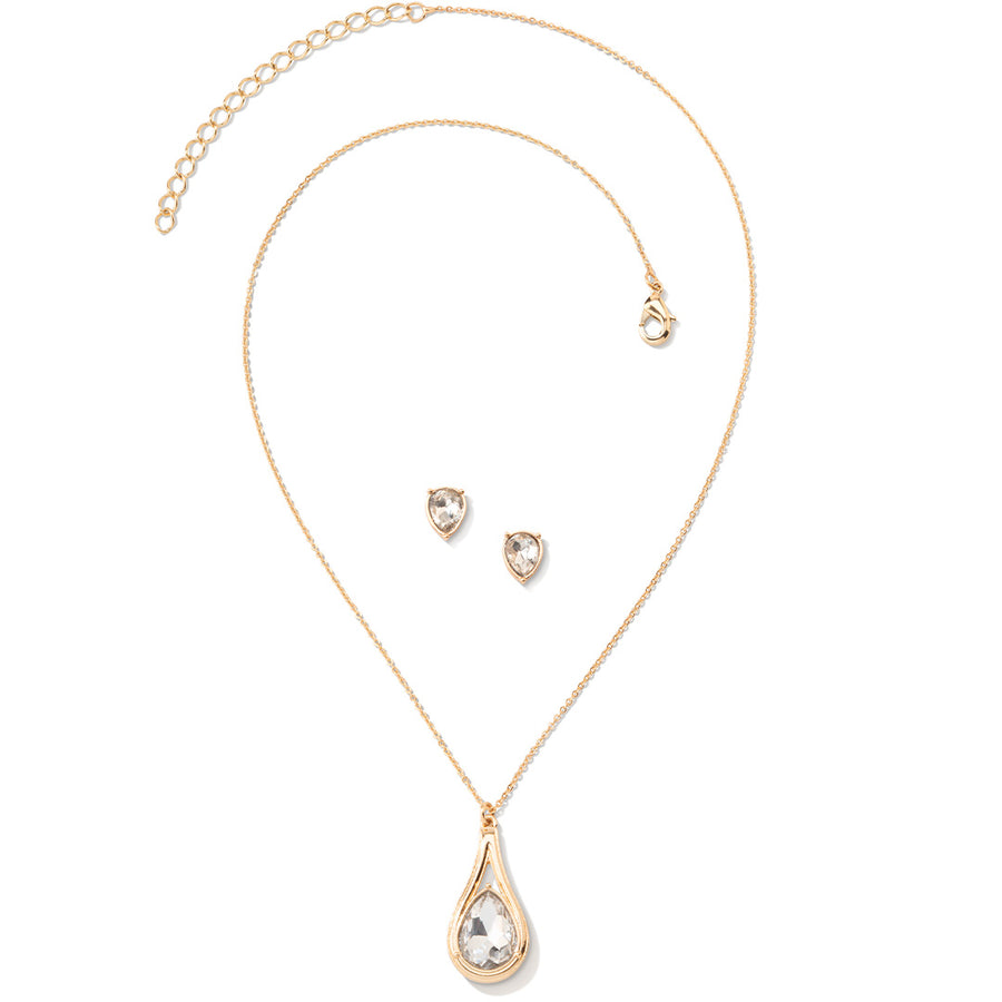 AURA Crystal Pendant Necklace & Matching Stud Earrings - Jewelry Set