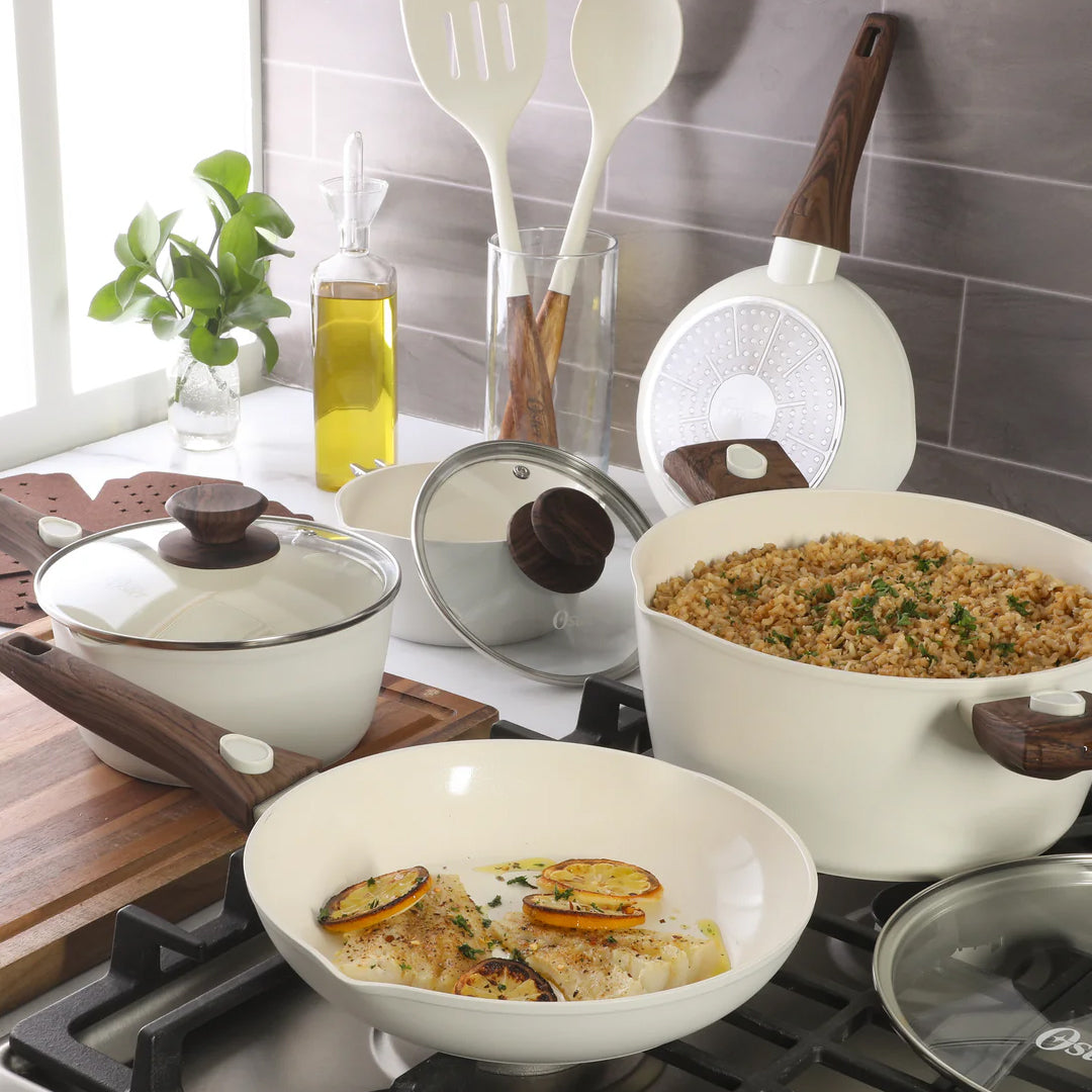 Juego de utensilios de cocina antiadherentes de cerámica Oster SmartHandle Advance de 18 piezas SW25