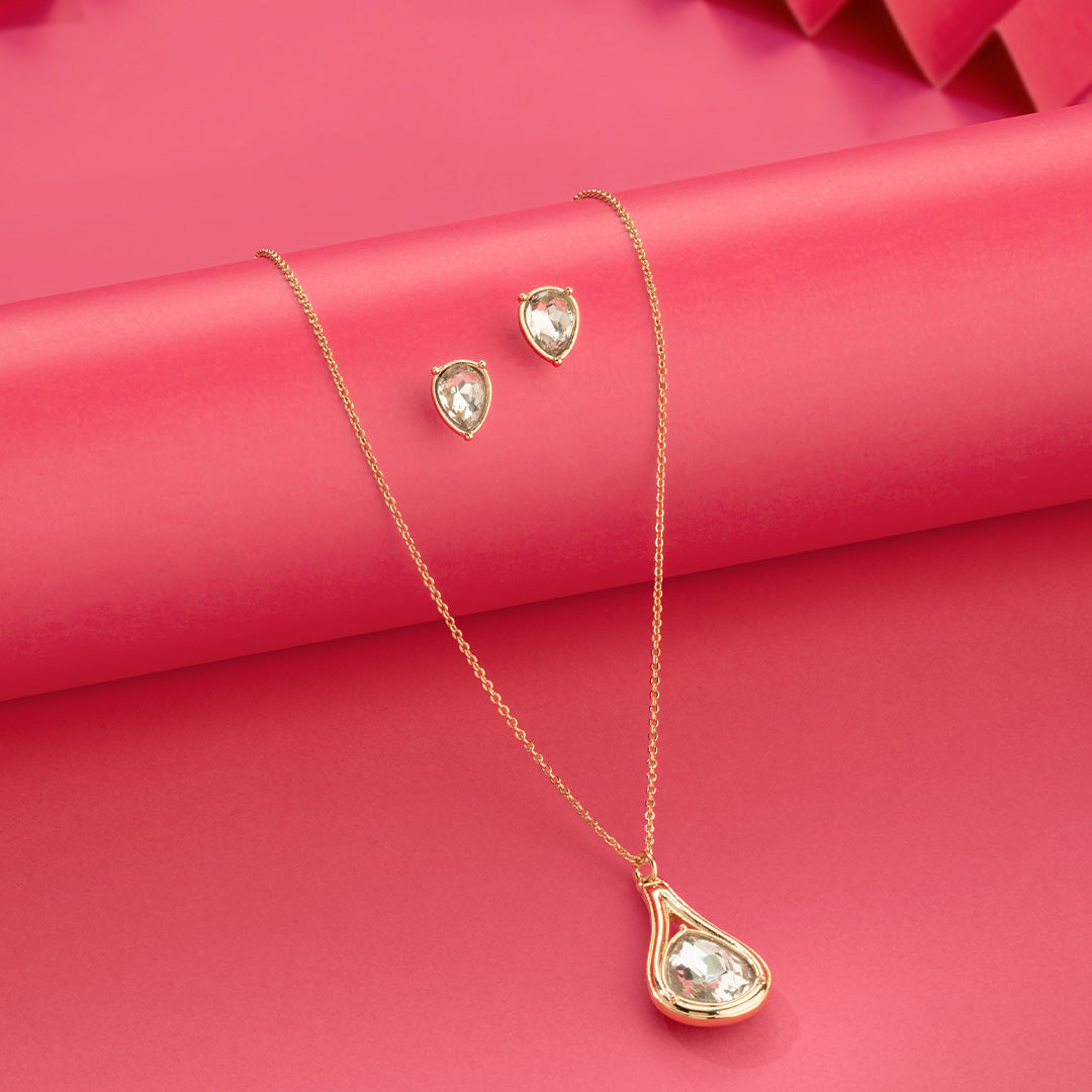 AURA Crystal Pendant Necklace & Matching Stud Earrings - Jewelry Set
