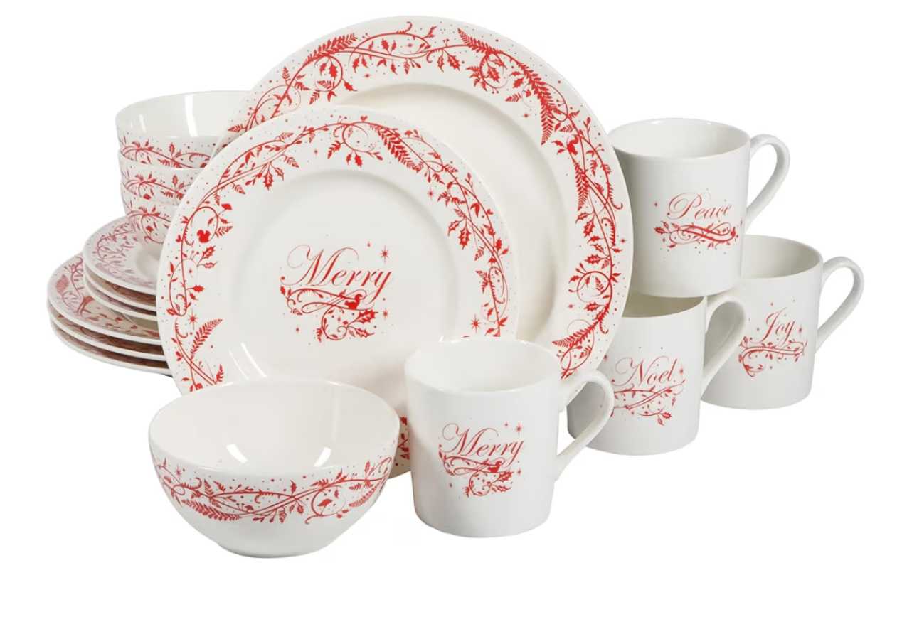 Merry Christmants 16 Piece Porcelain Dinnerware Set